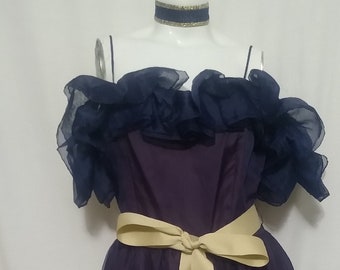 Vintage navy ruffled dress