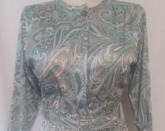 Vintage green and white paisley multi dress