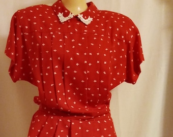 Vintage red and white peplum dress