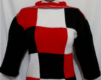 Vintage black, red and white color block sweater