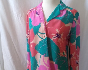 Vintage pink and green multi floral blouse