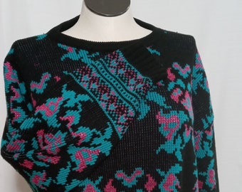 Vintage black, green and pink sweater