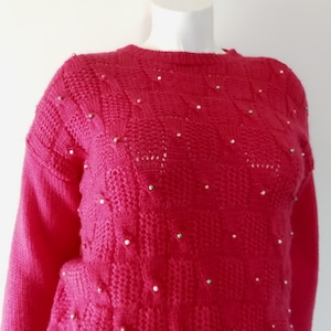 Vintage hot pink sweater with pearl accents
