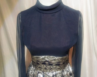 Vintage navy and silver lame' gown