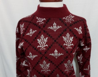 Vintage burgundy and silver fleur de lis sweater