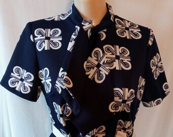 Vintage navy and white patterned dress