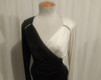 Vintage black and white dress with rhinestones