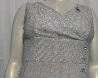 Vintage silver lame' gown with rhinestone buttons