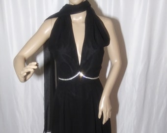 Vintage black halter dress with rhinestones