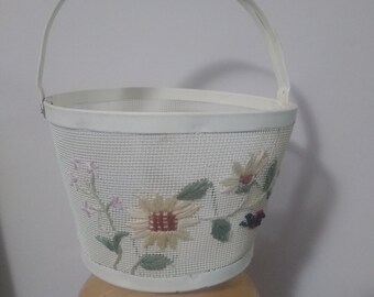 Vintage yellow embroidered metallic basket