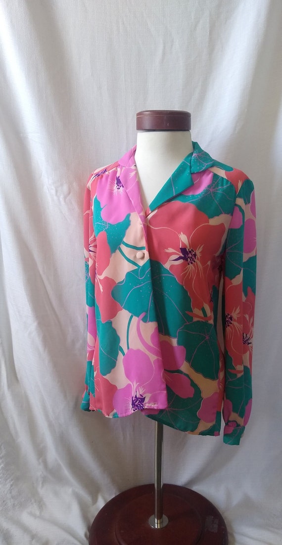 Vintage pink and green multi floral blouse