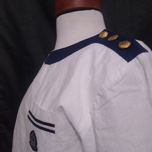 Vintage white and navy pleated dress afbeelding 6