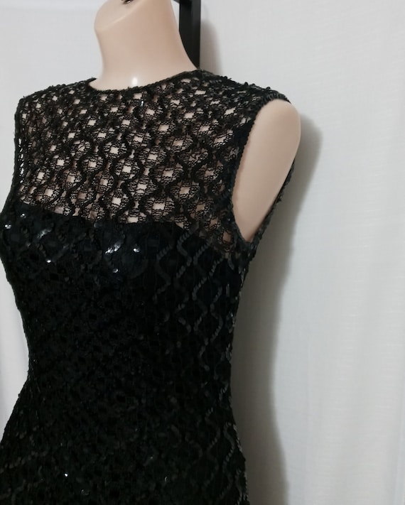 Vintage black dress with sequined knit overlay