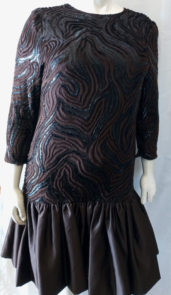 Vintage brown and black striped dress - image 2