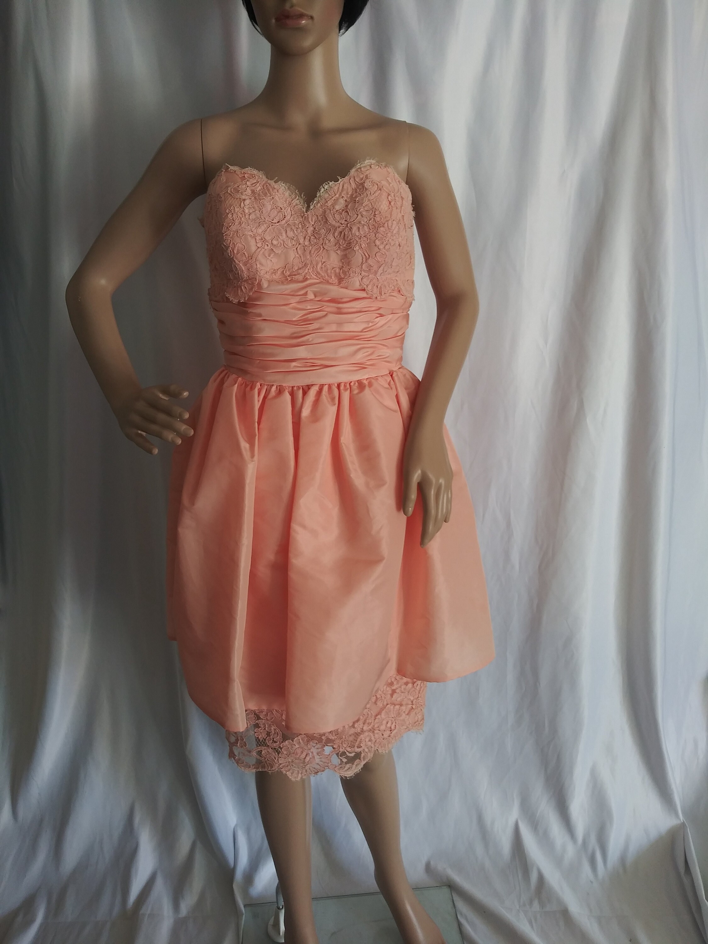 Vintage Peach Strapless Gown Etsy Canada
