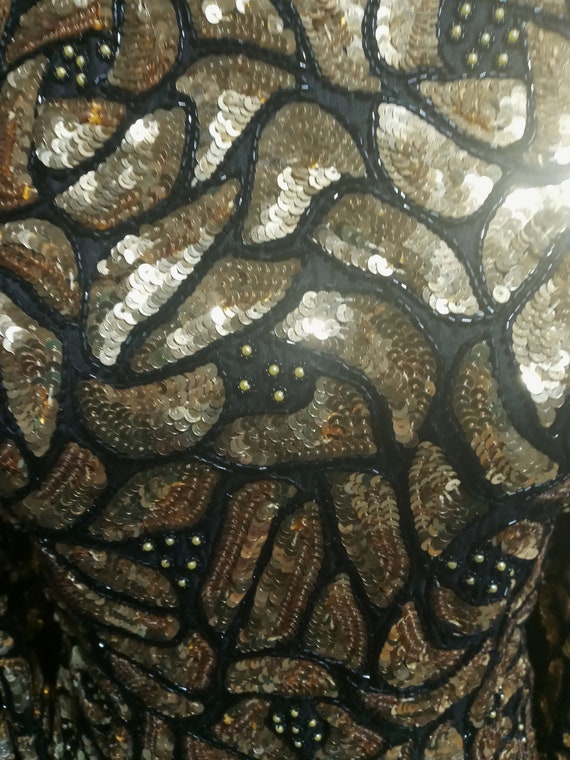 Vintage gold and black sequined long sleeve blouse - image 3