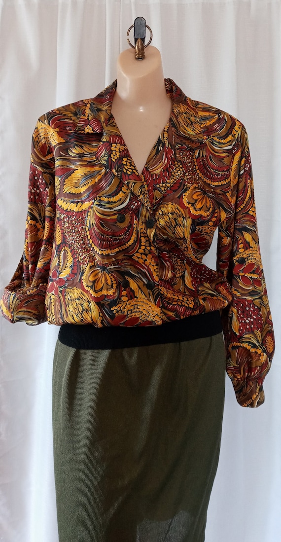 Vintage mustard, rust and olive faux wrap top