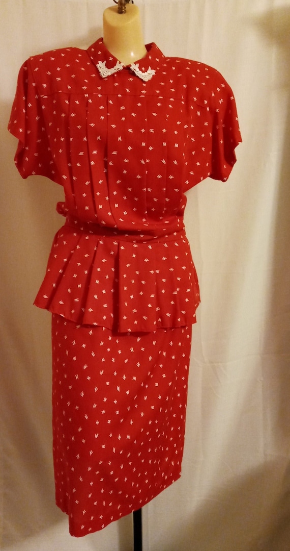 Vintage red and white peplum dress - image 1