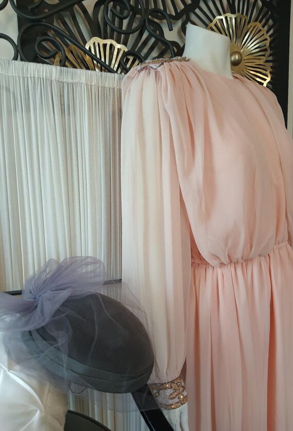 Vintage peach chiffon double breasted gown - image 5