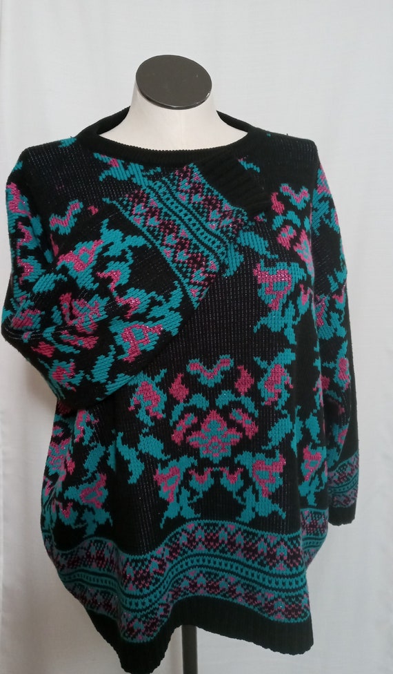 Vintage black, green and pink sweater - image 1