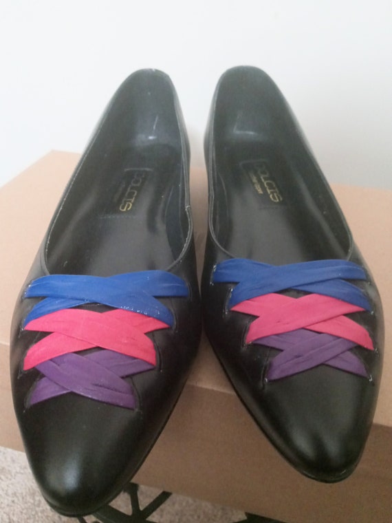 Vintage black flats with colorful laces