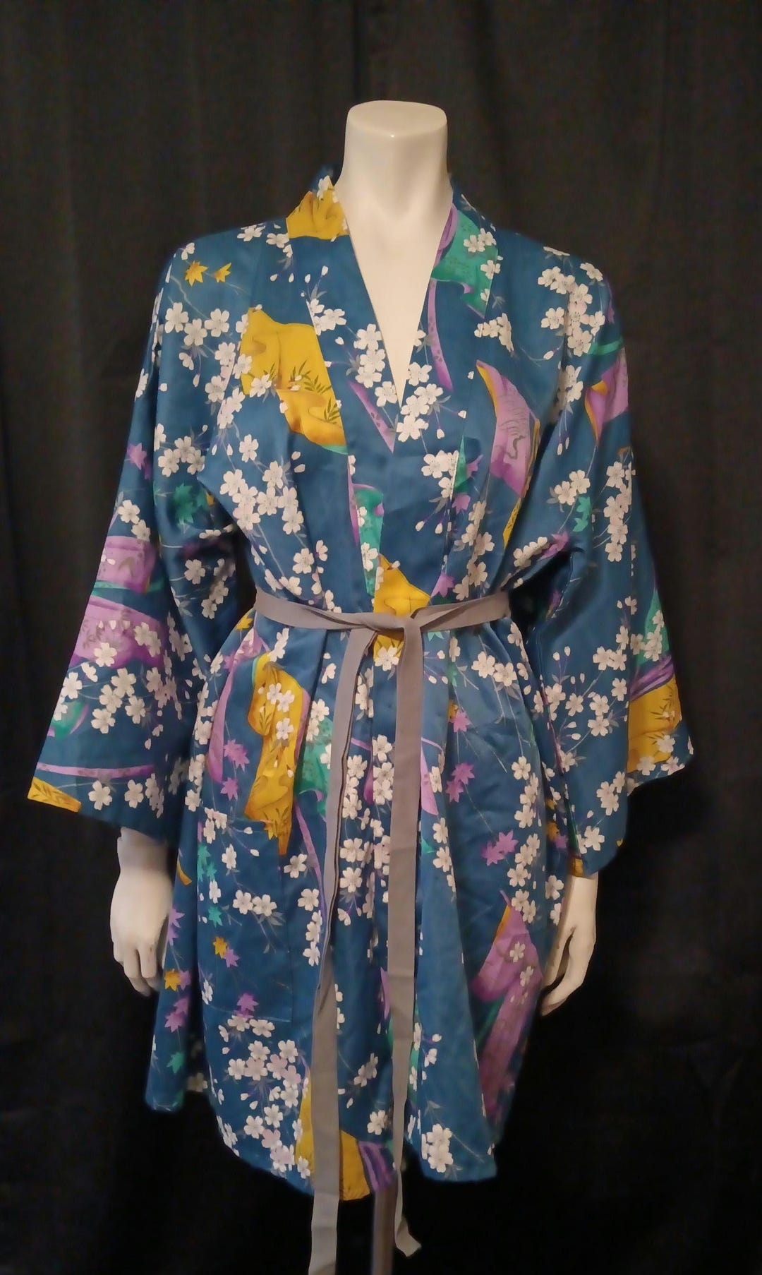 Vintage Blue Asian Short Marukyo Kimono Robe - Etsy