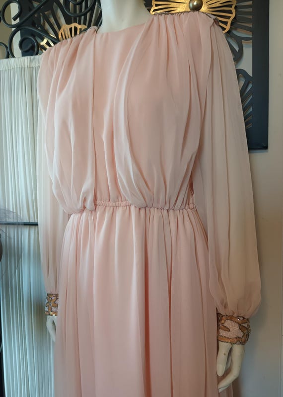 Vintage peach chiffon double breasted gown - image 3