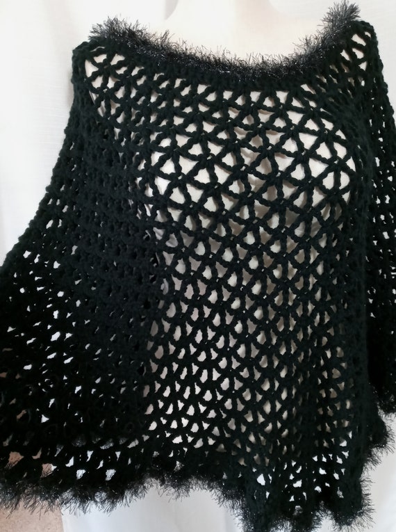 Vintage black shawl with metallic trim - image 6