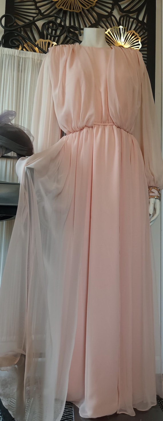 Vintage peach chiffon double breasted gown - image 1