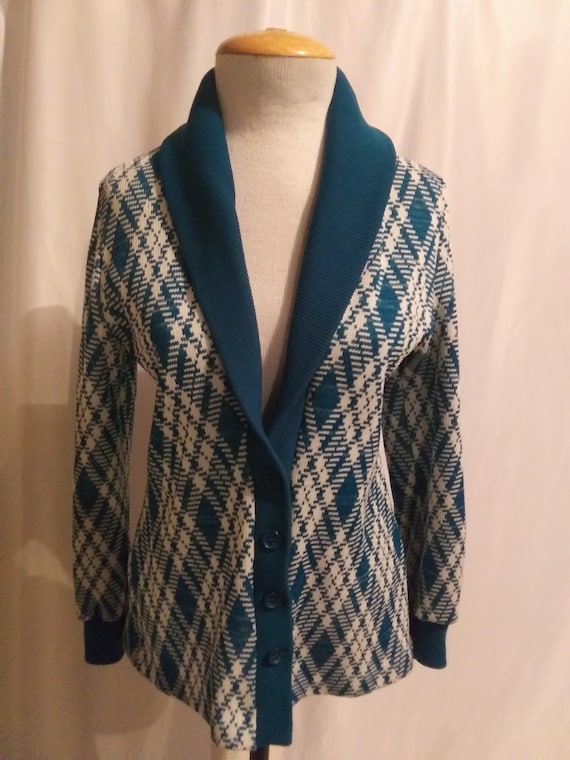 Vintage turquoise plaid cardigan