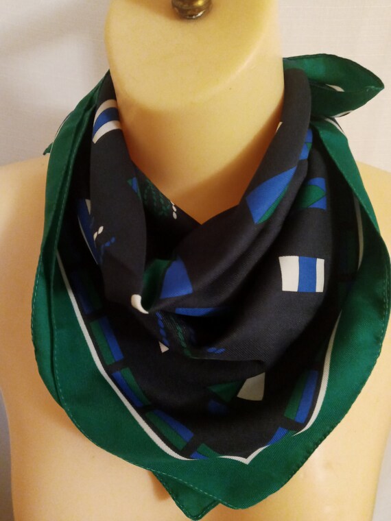 Vintage navy and green scarf - image 3