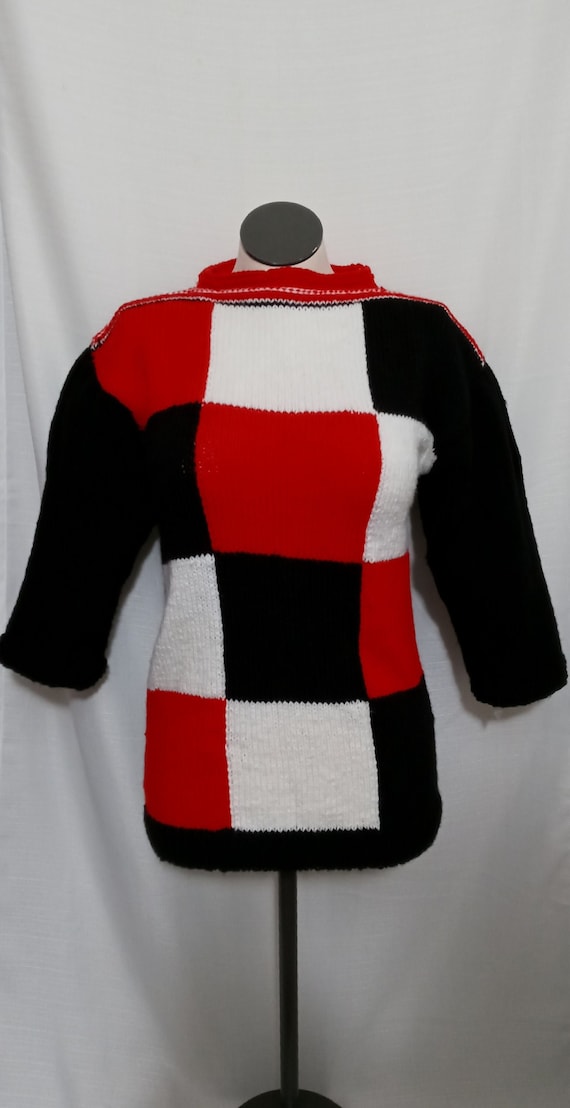 Vintage black, red and white color block sweater - image 1