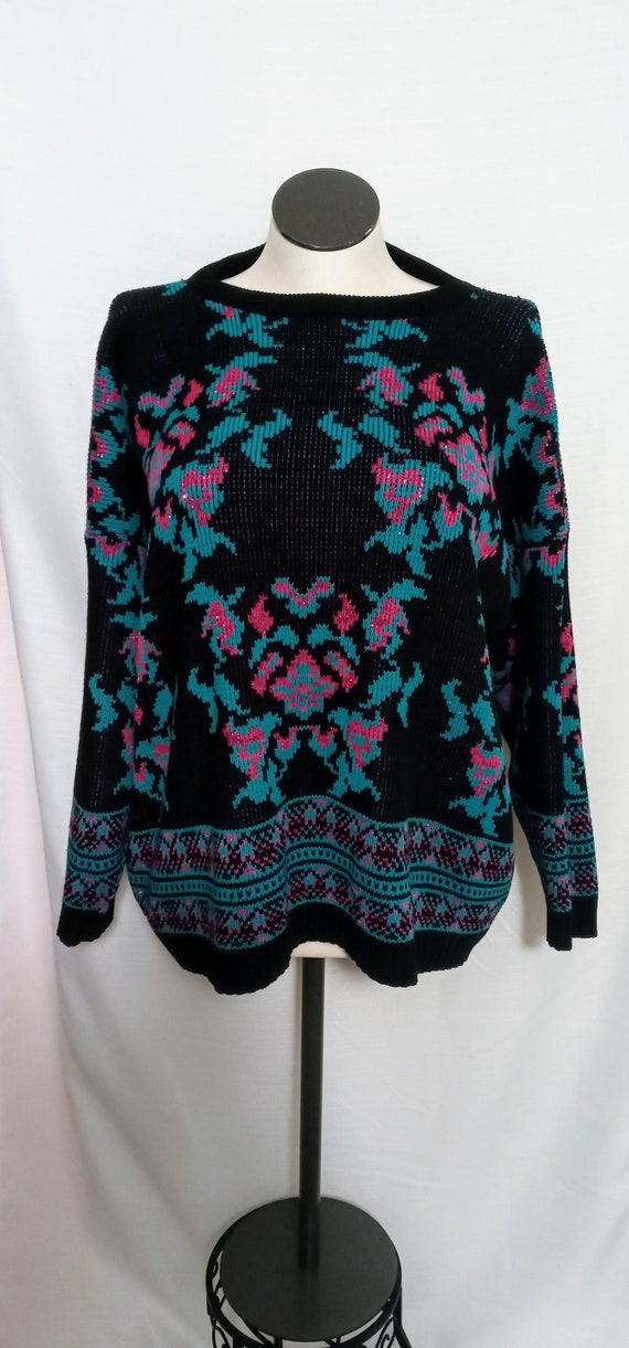Vintage black, green and pink sweater - image 3