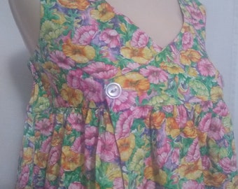 Vintage green, pink and yellow multi colored floral print  house dress