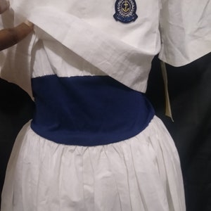 Vintage white and navy pleated dress afbeelding 7