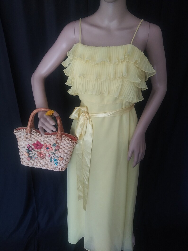 Vintage yellow dress with ruffles image 1