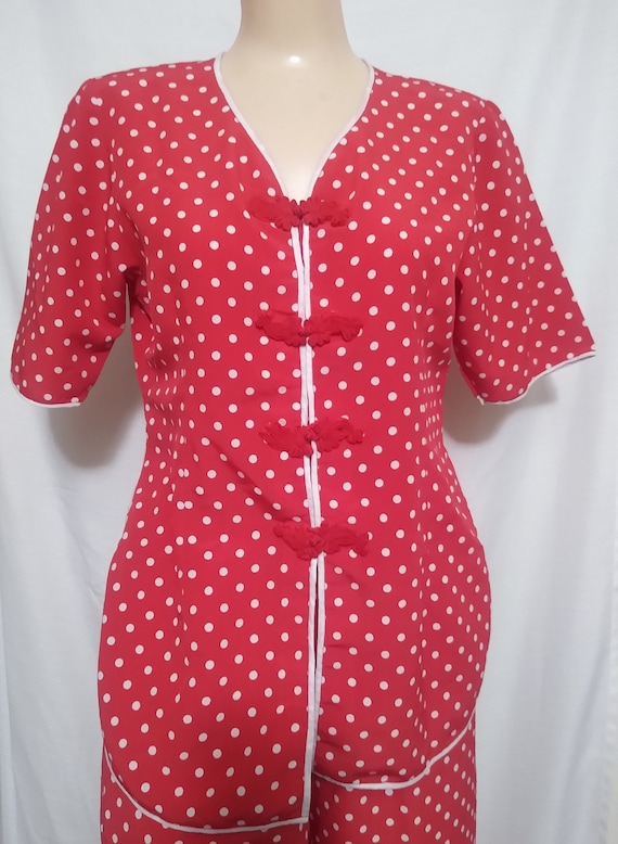 Vintage red and white polka dot asian inspired paj