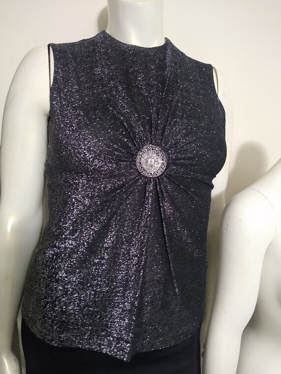 Vintage black and silver sleeveless top - image 3