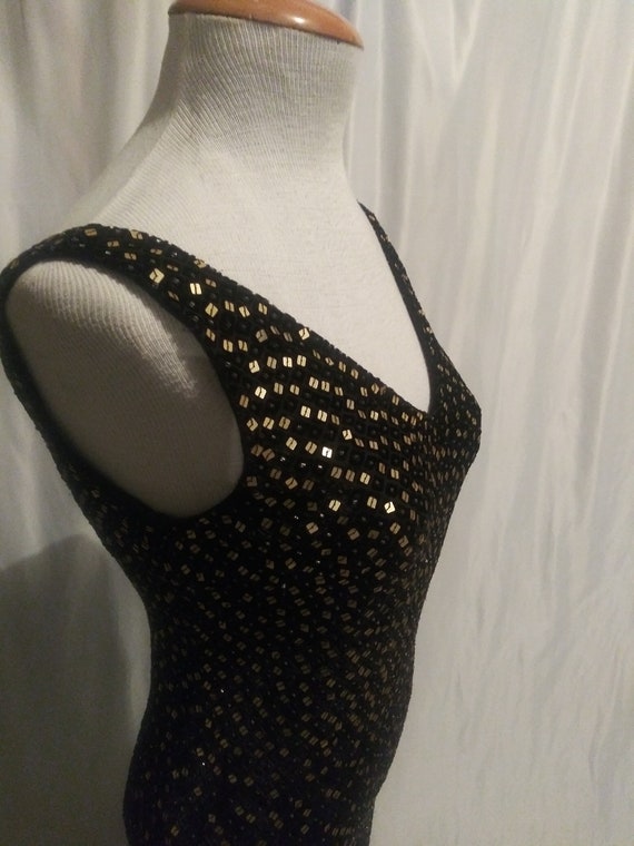 Vintage black sleeveless beaded gown - image 4