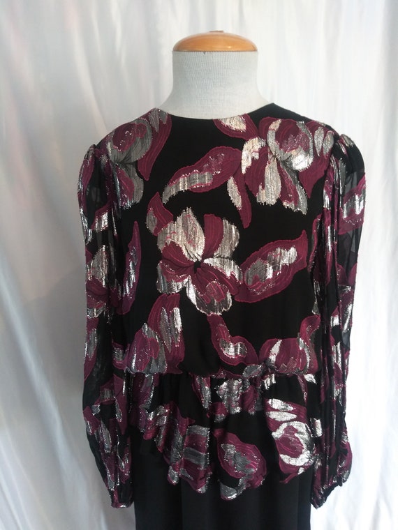 Vintage black, silver and fuchsia dress - image 2