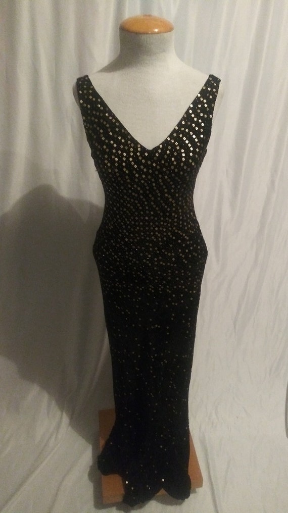 Vintage black sleeveless beaded gown - image 1