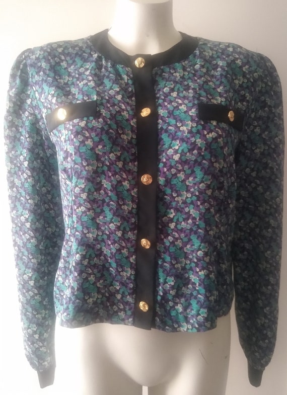 Vintage green, purple and black blouse