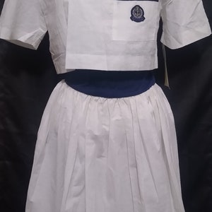 Vintage white and navy pleated dress afbeelding 3