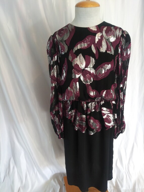 Vintage black, silver and fuchsia dress - image 3