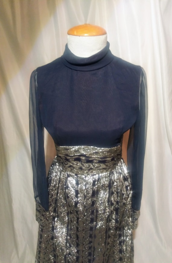 Vintage navy and silver lame' gown