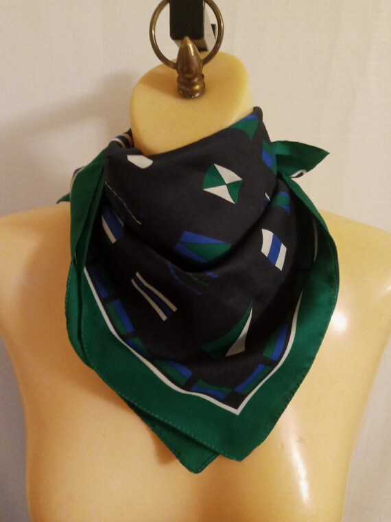 Vintage navy and green scarf - image 5
