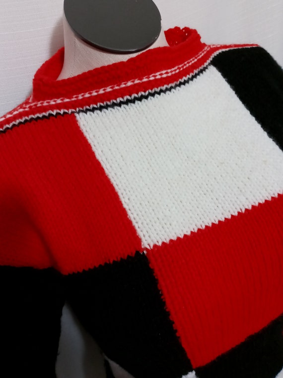 Vintage black, red and white color block sweater - image 3