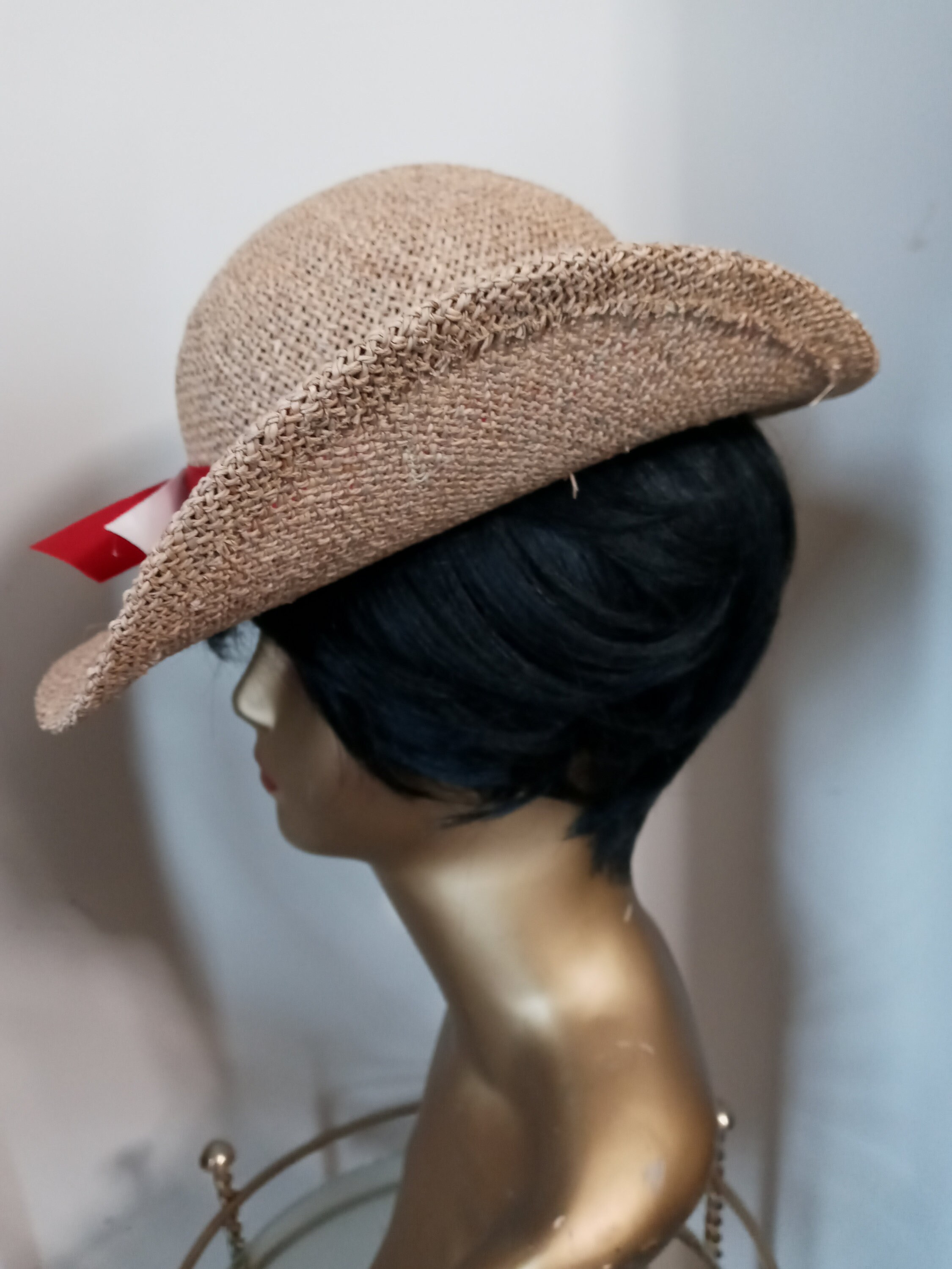 Stylish Vintage Tan Straw Hat with Ribbon gorgeous vintage straw hat with cream linen bow •... | Depop main image 3
