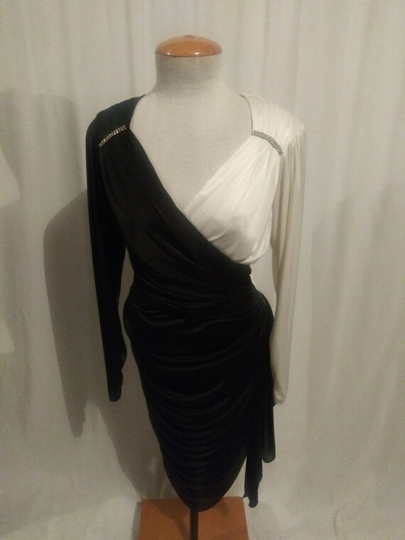 Vintage black and white dress with rhinestones - image 1