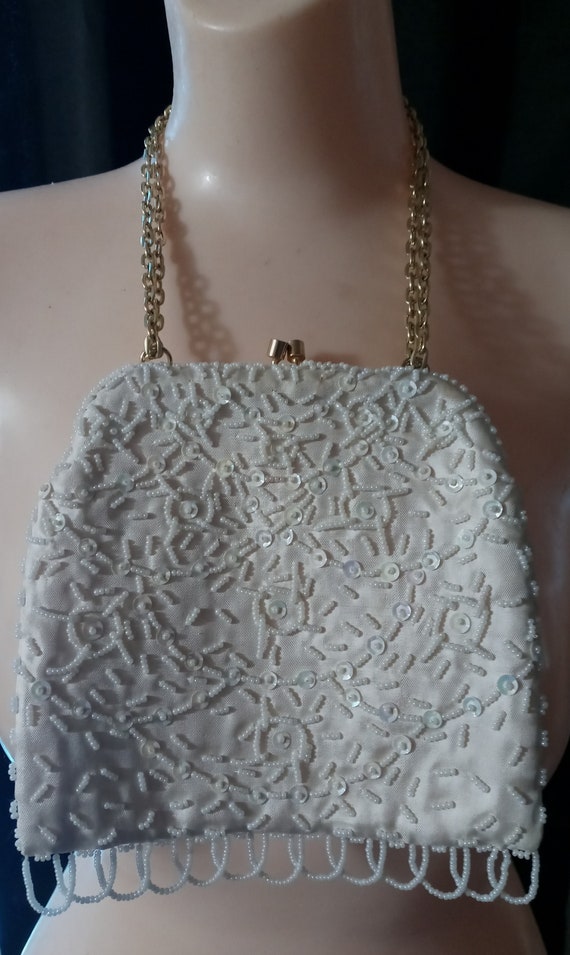 Vintage white beaded bridal purse